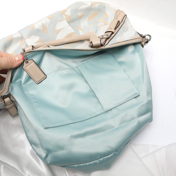 COACH Madison Shantung Sophia Satin Leather Shoulder Bag Purse Silver Bay Mist - Picture 13 of 15